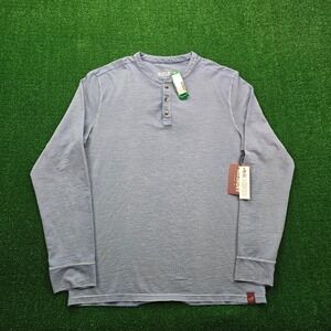 Alesbury Henley Shirt Mens Large Blue Long Sleeve Textured Pigment Ruched NWT